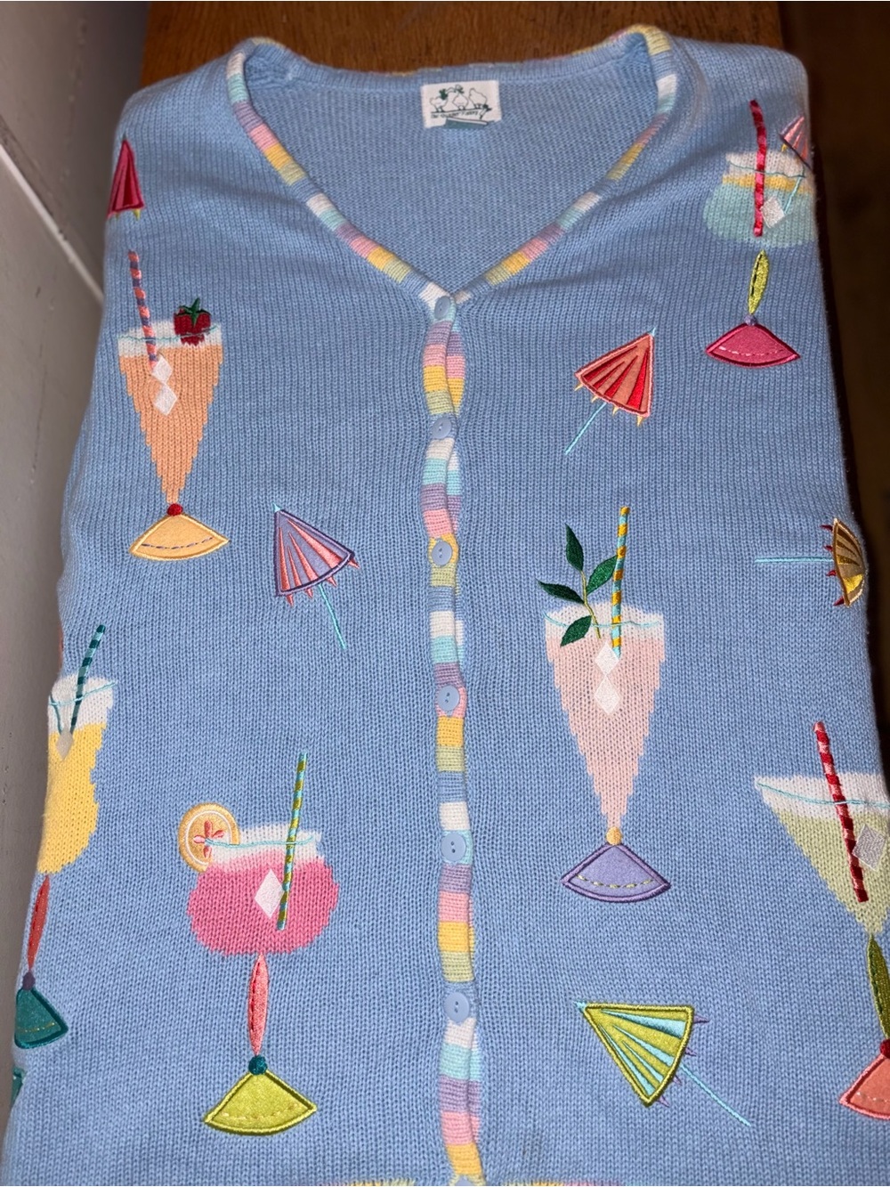 Quacker Factory Light Blue Cocktail Embroidered Cardigan
